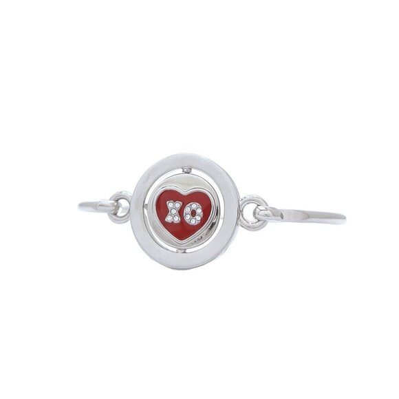 Carolee XO Red Heart Silver Tone Double Sided Charm Bangle Bracelet - Picture 1 of 6